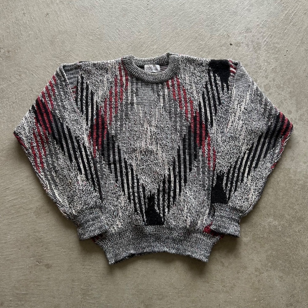 Vintage 90s JJ Cochran Sweater Size Large Gray Geometric Pullover USA Made‎